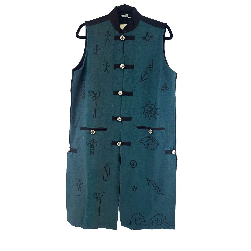 Venus Imports Vest Cardigan Teal Button Sleeveless Tunic Long Tags Womens Small
